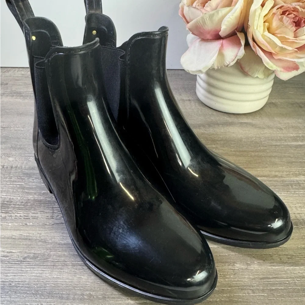 Sam Edelman Tinsley Chelsea Glossy Black Ankle Rubber Rainboots size 7